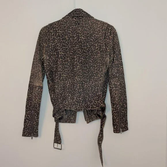 Veda Leopard Print Leather Biker Jacket - Picture 3 of 10